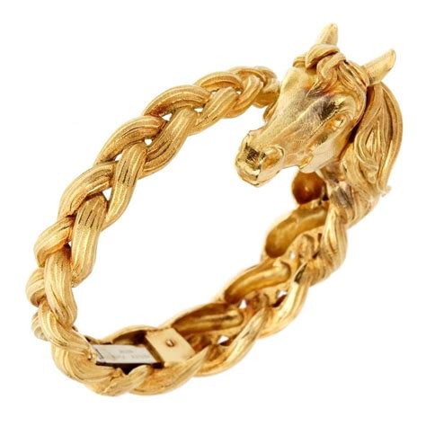 Hermes Horse Head Yellow Gold Bangle Bracelet 